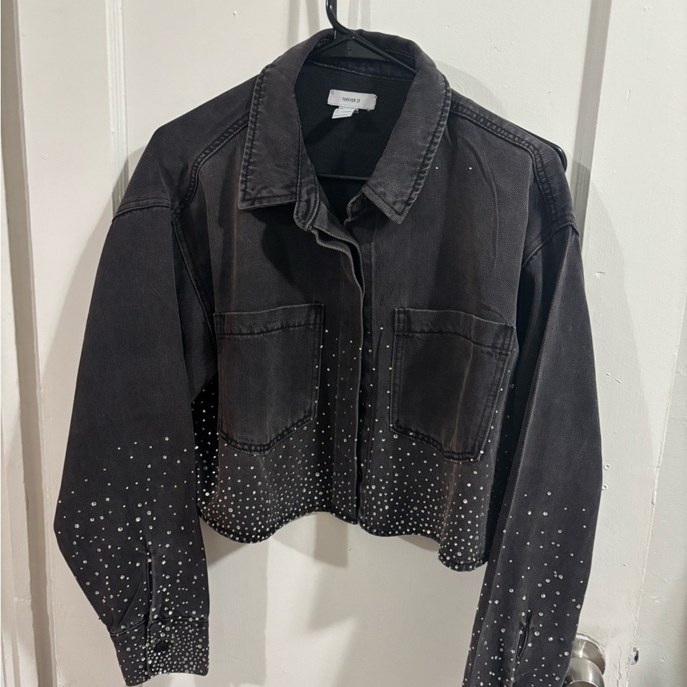 Black Rhinestone Jean Jacket